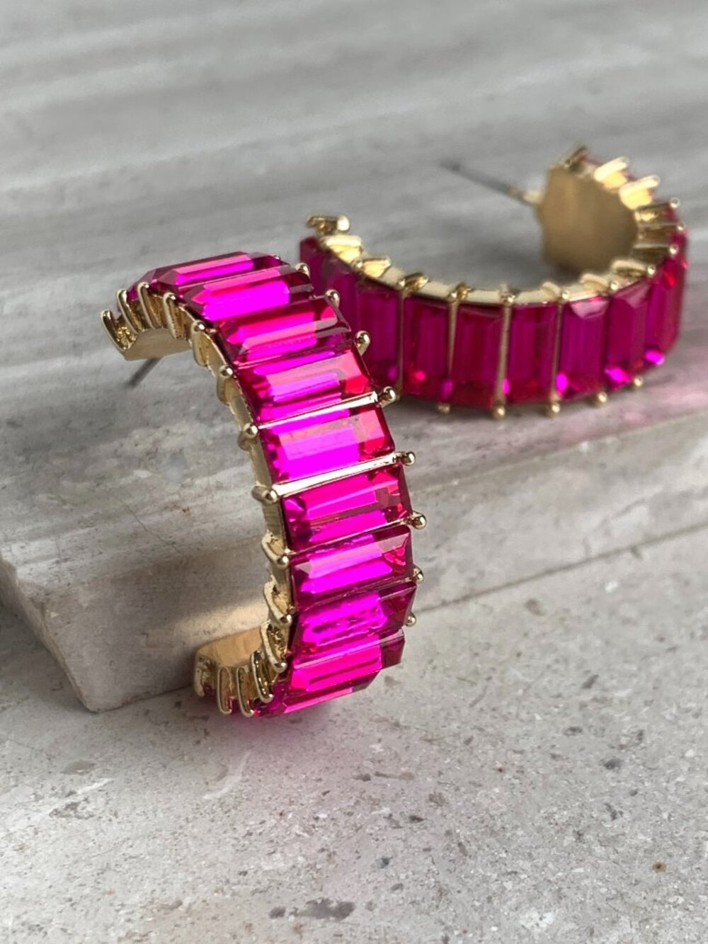 NEW Anthropologie Hot Pink Crystal Hoop Earrings